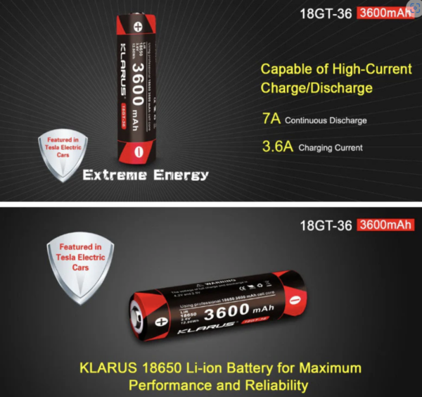 Batterie Klarus 18650 LiR 3600mAh 18GT36 pour lampe XT11GT, XT2CR, XT11X – Image 4