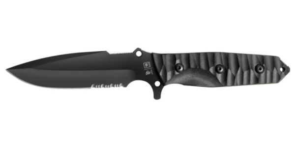 COUTEAU LE MARAUDEUR G10 TOXIFIE NOIR/LAME SERRATION + ETUI KYDEX SANS ATTACHE MOLLE