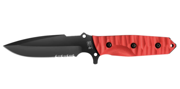 COUTEAU LE MARAUDEUR G10 TOXIFIE Rouge/LAME SERRATION + ETUI KYDEX SANS ATTACHE MOLLE