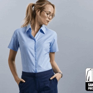 LADIES' SHORT SLEEVE TAILORED OXFORD SHIRT 5 Coloris (IMBRETEX) By Russell Collection